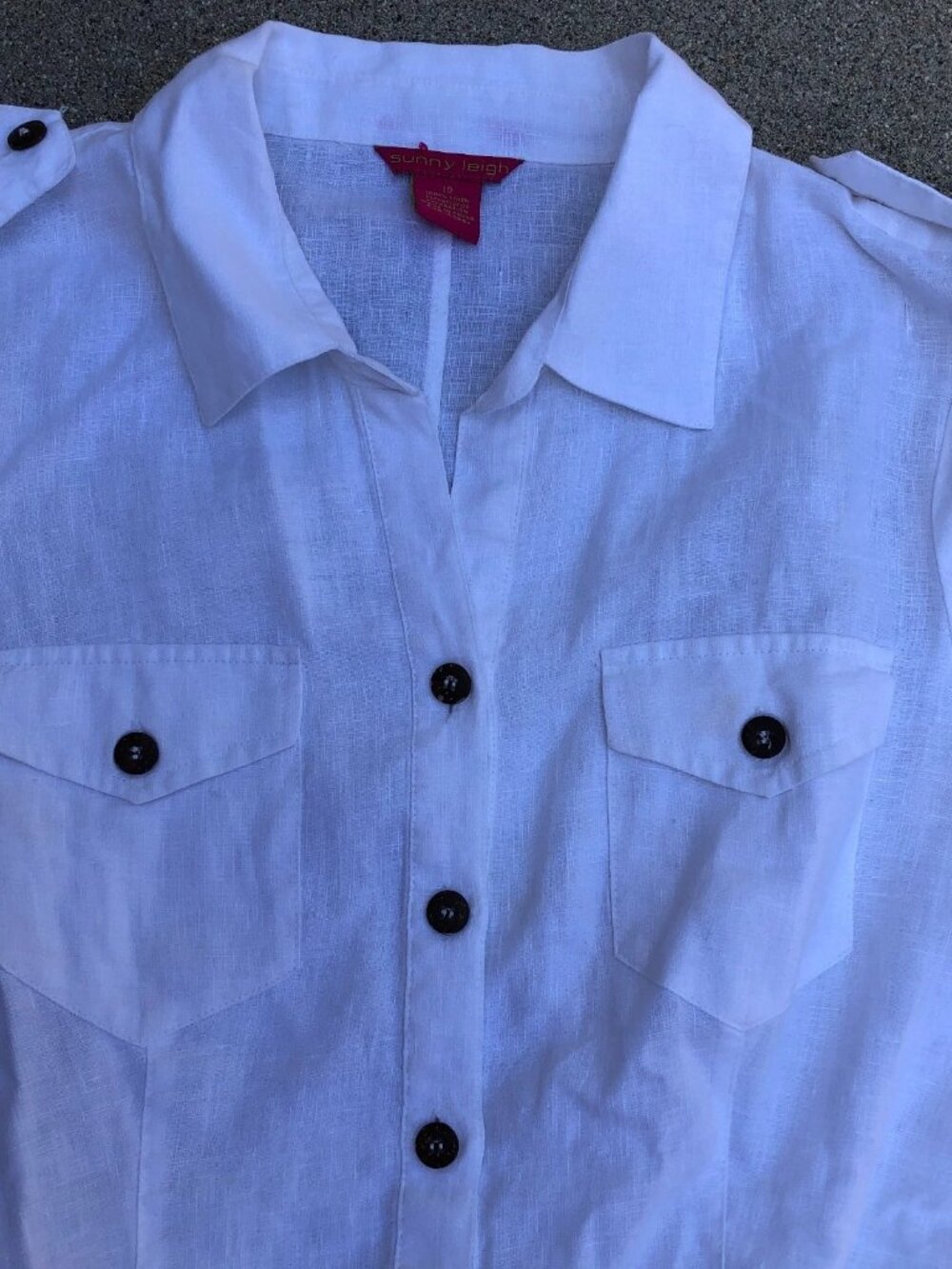 SUNNY LEIGH 100% Linen Button Dress Women's 10 White Short Sleeve - Picture 3 of 8